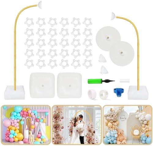 Bazen 8.2ft & 6ft Balloon Arch Kit Free Bending Shape Half Balloon Arch Stand with Base Floor Balloon Garland Stand Arch Frame Backdrop Stand for Wedding Baby Shower Birthday Yard Lawn Decorations White Gold