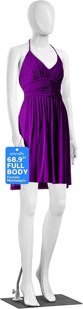 SereneLife Realistic Female Full Body Mannequin Torso 68.9 Adjustable Dress Form with 360 Head Rotation, Detachable Limbs & Durable Metal Base for Fashion Boutiques & Clothing Displays