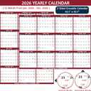 5 x 2026 Dry Erase Calendar  Large Yearly Wall calendar 2026, 33.7'' x 45.1'', 2-Side Reversible Calendar 2026, Vertical/Horizontal, Jan 2026  Dec 2026, 2026 Wall Calendar with Notes, Stickers - Red