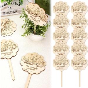 10 Pcs Thank You for Helping Me Grow Wooden Plant Stakes Gifts Card Holder Teacher Appreciation Thanks Tags Labels Sign for Succulent Planter in Pots