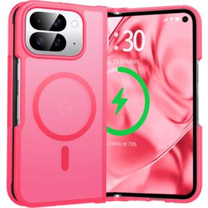 Magnetic for Google Pixel 10 Pro Fold Case [Compatible with MagSafe][Anti-Fingerprint][Military Grade Drop Proof] Hard Back & Soft Silicone Bumper for 10 Pro Fold Phone Case,Light Red