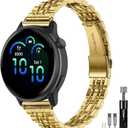 20mm Slim Metal Compatible with Garmin Vivoactive 6 Watch Band/5/3/3 Music/Venu/Venu Sq 2/Venu 2 Plus,Stainless Steel Elegant Thin Strap Chain for Forerunner 55/165/245/645/570 42mm Women Men
