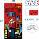 Spider Theme 5th Birthday Banner, Swinging into 5 Door Banner, Red Spider Web 5th Birthday Decorations Party Supplies for Kids, Fifth Decor for 5 Year Old Boys Girls