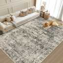 5x7 Area Rugs Washable Rug: Large Vintage Abstract Living Room Rug Soft Anti-Skid Thin Carpet Indoor Floor Stain Resistant Carpets for Bedroom Dining Farmhouse Nursery Home Office Beige Black