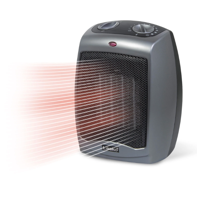 Lasko Portable Indoor Electric Ceramic Space Heater with TipOver Safety Switch, Overheat Protection and Thermostat, 2 Speeds, Safe for Home, 9.2 Inches, Dark Gray, 1500W, 754201
