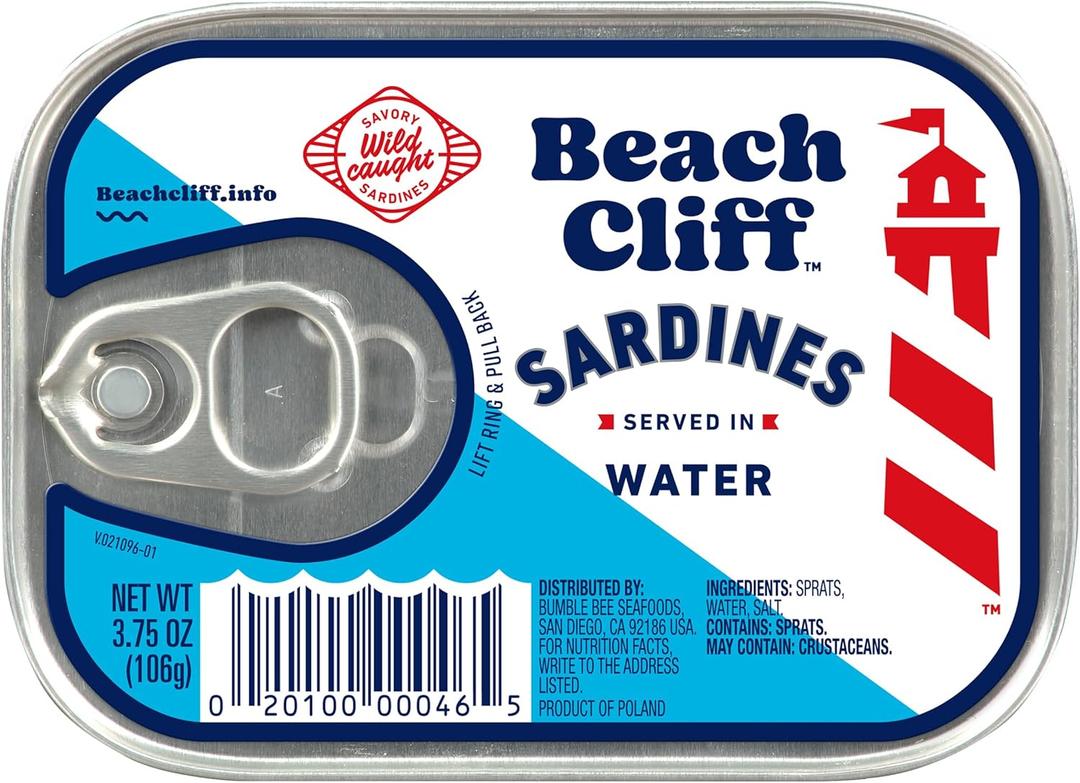 Beach Cliff Wild Caught Sardines in Water, 3.75 oz | High Protein, Gluten Free, Keto & GLP-1 Friendly, Ready to Eat EXP: 04/2029