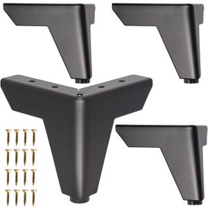 NEWBYTEK 4 Inch Metal Furniture Legs - Set of 4 Heavy Duty Metal Sofa/Cabinet Feet (0.4in Height Adjustable, Black) Adjustable Replacement Legs for Modular Storage & Table Bed Dresser DIY