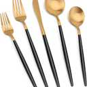 Matte Gold Silverware Set with black handle, Vanys 30 Piece Stainless Steel Cutlery Flatware Set, Kitchen Utensil Sets for 6, Tableware With Knife Spoons And Forks Set, Satin Finished Polished