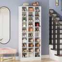 Tribesigns 10-Tier Shoe Storage Cabinet, White Wooden Shoe Rack with 30 Cubbies, Freestanding Tall Entryway Shoe Organizer for Closet, Entryway, Living Room, Large