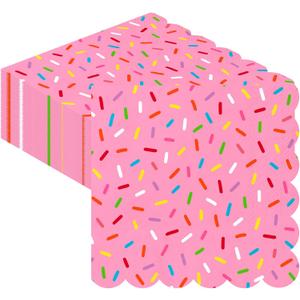Crtiin 100 Pcs Donut Sprinkle Napkins Scalloped Ice Cream Napkins Disposable 2 Ply Donut Party Paper Cocktail for Baby Shower Birthday Wedding Party Cupcake Table Decor Supplies(Pink)