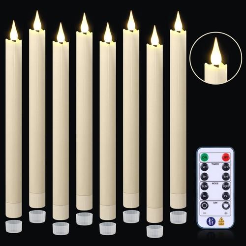 Daord 11 Inch Christmas Window Taper Candles Flameless Taper Candle with Remote &Timer Battery Operated LED Candlesticks for Wedding, Christmas Table Decor(8pcs，Ivory)