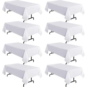 sancua 8 Pack White Tablecloth 60 x 102 Inch, Rectangle Table Cloth for 6 Feet Tables - Stain and Wrinkle Resistant Washable Polyester Table Cover for Dining Tables, Buffet Parties and Camping
