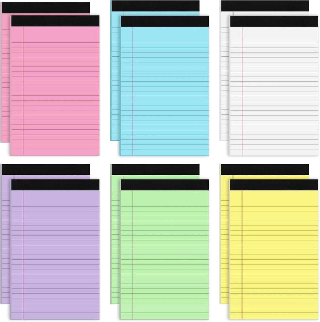 Thboxes 12 Packs Legal Pads 5x8, Totally 360 Sheets Colored Legal Pads 5x8 College Ruled Writing Pads Small Note Pads 30 Sheets/Pad Tablets Lined Notepad for School, Office, To-Do Lists