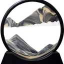 Aoderun Moving Sand Art Picture Round Glass 3D Deep Sea Sandscape in Motion Display Flowing Sand Frame Relaxing Desktop Home Office Work Decor (7", New Black)