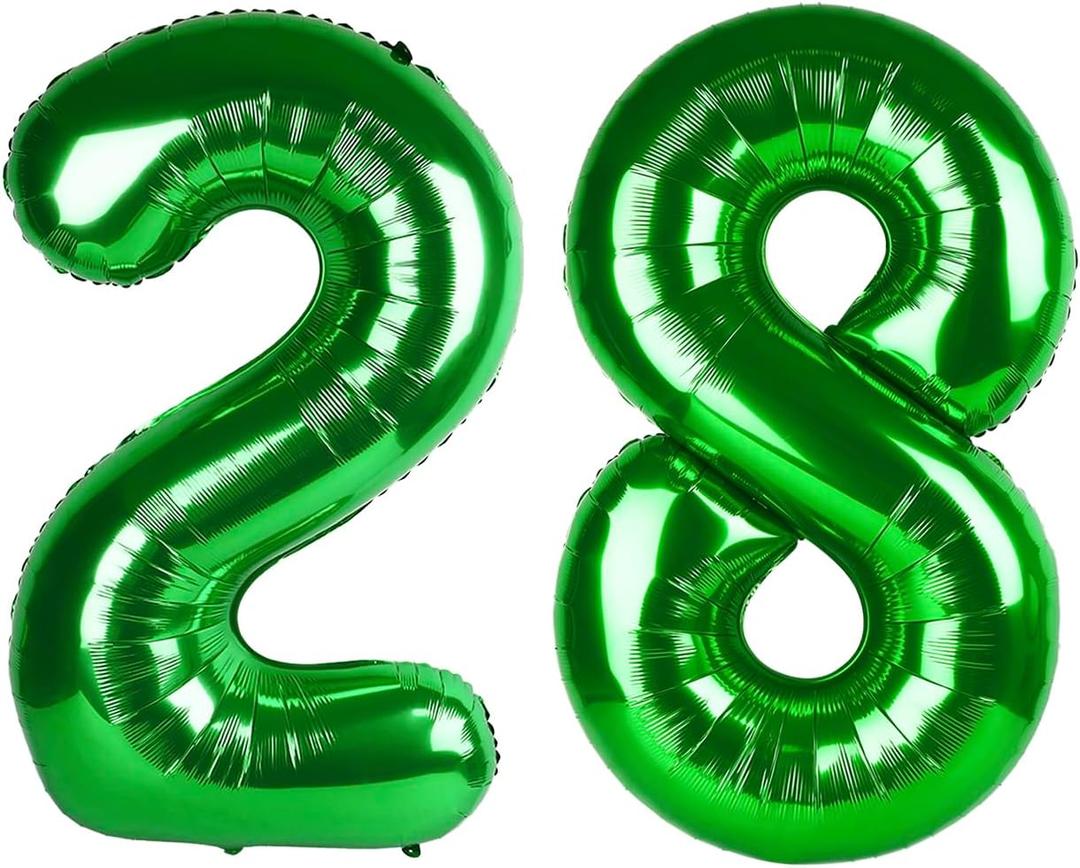 4 x 40 Inch Birthday Balloons 28 Number Baloons for Happy Birthday Decorations Party Supplies, Dark Green Balloons for Celebration, Graduation, Photo Prop, (Mix Numbers 15, 20, 28, 40)