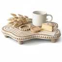 Round Wooden Tray Riser - Decorative Pedestal Stand with Removable Feet, Farmhouse Wood Tray & Vanity Organizer for Kitchen Counter, Boho Home Decor, White Washed (11.6in)