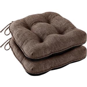 Chair Cushions for Dining Chairs Set of 2, Kitchen Chair Cushions, Chair Pads with Ties and Non Slip Backing, Tufted Memory Foam Seat Cushion 2 Pack, 15.5" x 15.5" x 4", Brown