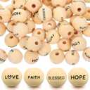 Queekay 100 Pieces Wooden Word Beads 16mm Wooden Words Balls Ornament Christian Letter Beads for Garland Making and DIY Crafts Gifts Farmhouse Home Decor(Faith Style)