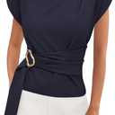 PRETTYGARDEN Women Blouses Spring Dressy Cap Sleeve Mock Neck Work Shirts Buckle Tunic Summer Business Casual Tops 2026, S