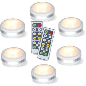 Starxing Puck Lights, Battery Operated Light with Remote Control, Led Under Cabinet Lighting Wireless, Dimmable Closet Lights(Natural White 6PK)