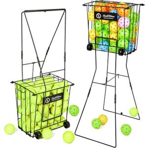 Portable Tennis Ball Hopper & Pickleball Basket - 75 Balls Capacity, Durable Steel Frame with Easy-Grip Handle, Multi-Sport Ball Collector for Training & Practice (Black)