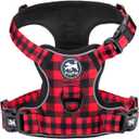 PoyPet No Pull Dog Harness, [Release at Neck] Reflective Adjustable No Choke Pet Vest with Front & Back 2 Leash Attachments, Soft Control Training Handle, Plaid(Checkered Red, XS)