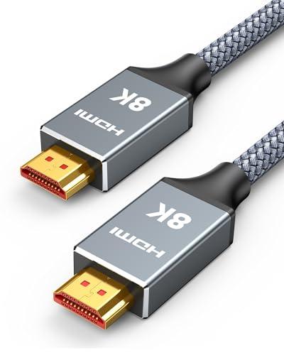 Capshi 10ft 8K 4K@120Hz HDMI Cable 2.1, 48Gbps High Speed Cord for PS5/4, TV, Gaming Console, Monitor, 8K@60Hz, 2K@240Hz, 144Hz, Support HDR, eARC, DTS:X, HDCP 2.2 & 2.3, Braided, Grey
