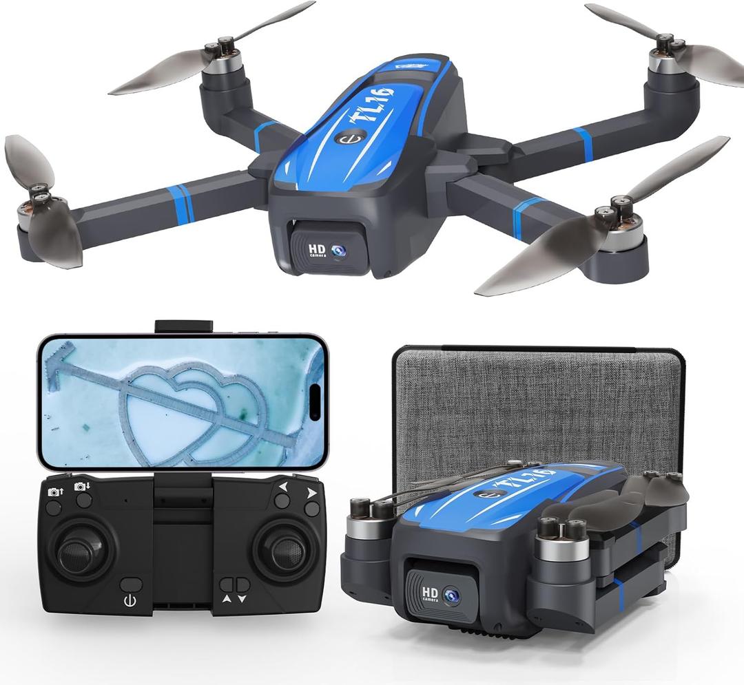 TL16 Drone with 4K HD Camera for Adults, Brushless Motor Drones Optical Flow Positioning 90 Motorised Adjustable Foldable Quadcopter for Beginners, Blue