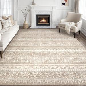 Tortania Area Rug Living Room Rugs - 7x9 Washable Large Soft Neutral Boho Moroccan Bohemian Farmhouse Rug Indoor Floor Carpet for Bedroom Under Dining Table Home Office Decor - Light Brown