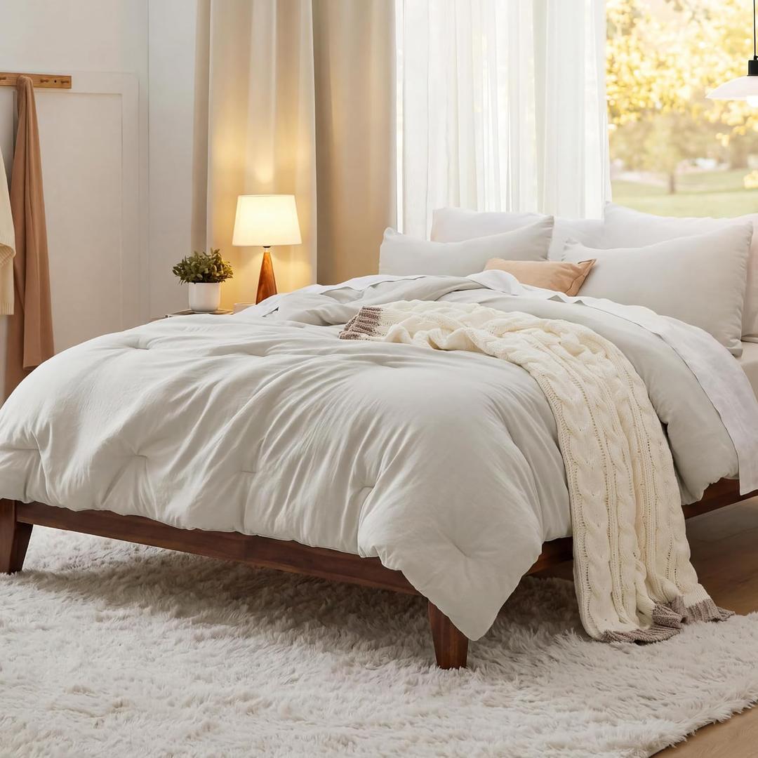 Bedsure Comforter, Prewashed Bedding Beige
