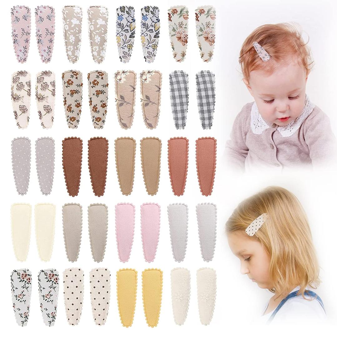 40pcs Baby Hair Clips Flower Patterns Snap Hair Clips Wrapped by Cloth Hair Pins Baby Girls Barrettes Hair Accessories for Baby Girls Infants Toddler Kids (Sweet Colors)