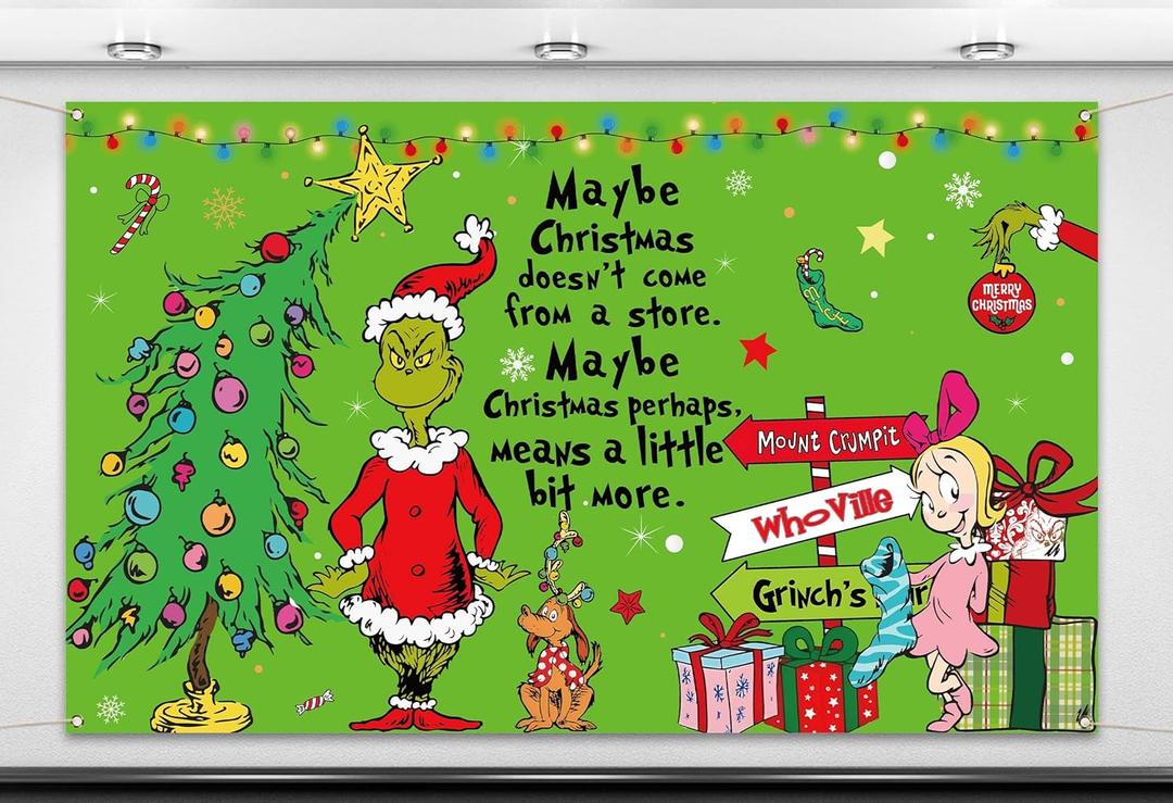 Nepnuser Merry Christmas Photo Booth Backdrop Green Elf Xmas Decorations Winter Holiday Party Supply Indoor Outdoor Wall Decor (5.93.6ft)