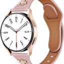 Newlibery Slim Leather Band with Charms Compatible with Samsung Galaxy Watch 7/6/5/4/FE/Active2 40mm 44mm/6 Classic 43mm 47mm/5 Pro 45mm/4 Classic 46mm 42mm,Top Genuine Dressy Leather Strap 20mm Women
