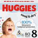 Huggies Size 8 Diapers, Snug & Dry Baby Diapers, Size 8 (46+ lbs), 80 Count, Packaging May Vary