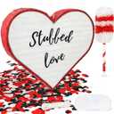 Red Heart LOVE Pinata with Stick and Blindfold, Romantic Party Supplies for Wedding, Anniversary, Bridal Shower, Birthday Decor, Large Paper Mache Candy Filler for Engagement & Surprise Proposal