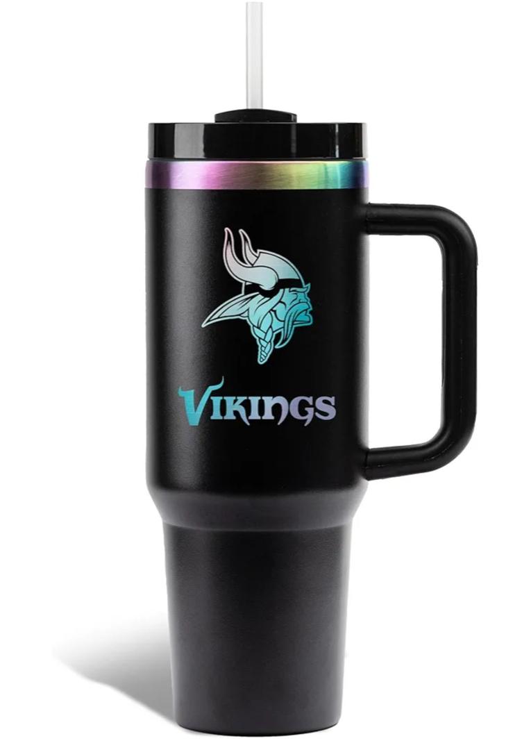 NFL 40oz Iridescent Tumbler - Double-Wall Vacuum Insulated Stainless Steel Water Bottle - Team Spirit Travel Cup with Handle, Lid and Straw, Hot and Cold Drink Container