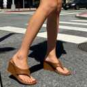 AMINUGAL Wedge Sandals for Women Trendy Dressy Summer Wedges Heels for Women Chunky Heel Open Round Toe Womens flip flops slides Cute Beach Slip On Thong Sandals for Ladies Y2K (Brown, Size 8.5)