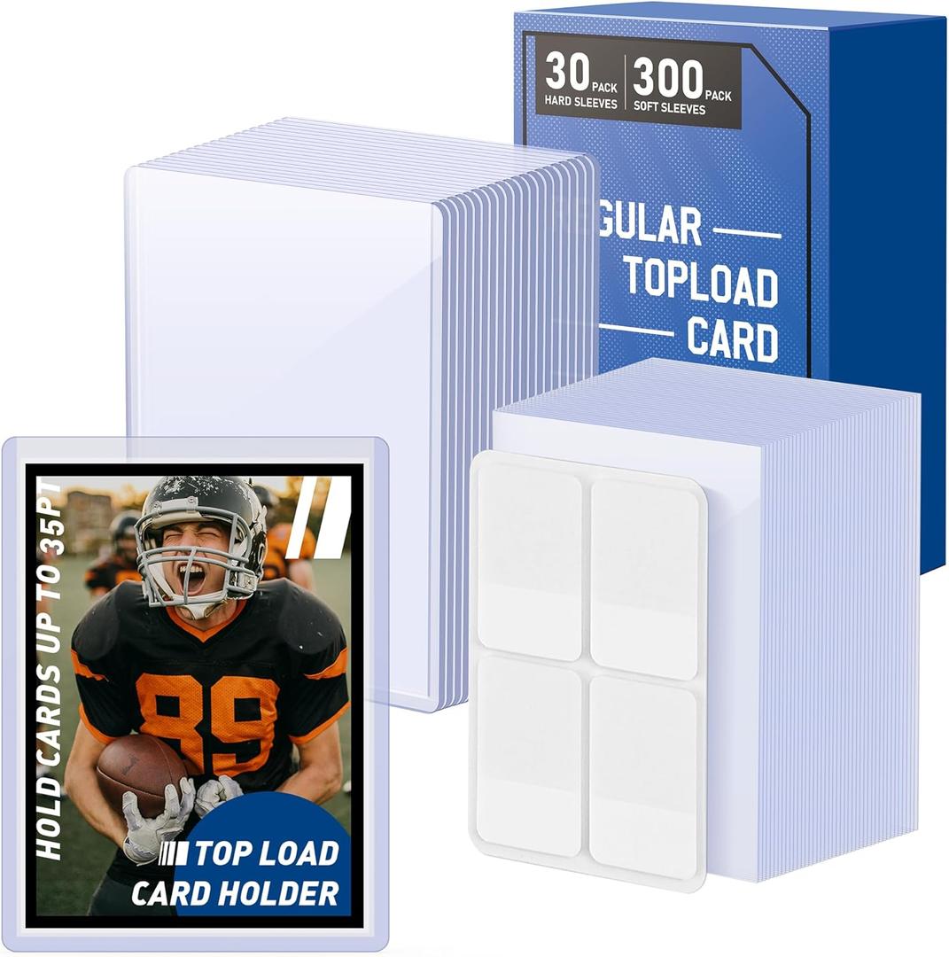 WVM Card Sleeves Top Loaders for Cards, Premium Toploaders for Cards, Card Holder Baseball Football Sports and Game Cards (30 Toploaders + 300 Penny Sleeves)
