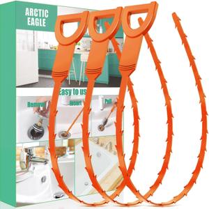 Drain Snake Hair Drain Clog Remover - 3 Pack Shower Snake Sink Unclogger Tool with Exquisite Packaging (Orange)