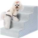 Vfrog Dog Stairs for Small Dogs,17.5" H,4-Step Dog Steps Ramp for Bed and Couch with High Density Foam,Non-Slip Pet Steps for Dogs and Cats,Pet Stairs with a Washable Cover,Grey