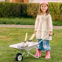 ROBOTIME Kids Wheelbarrow with Gardening Set Metal Wheelbarrow Toddler Outdoor Play Toy with Garden Tools, Watering Can & Plant Labels, Pretend Play Yard Equipment for Boys and Girls (Grayish white)