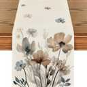 Artoid Mode Brown Poppy Floral Leaves Spring Table Runner, Seasonal Summer Kitchen Dining Table Decoration for Home Party Decor 13x72 Inch