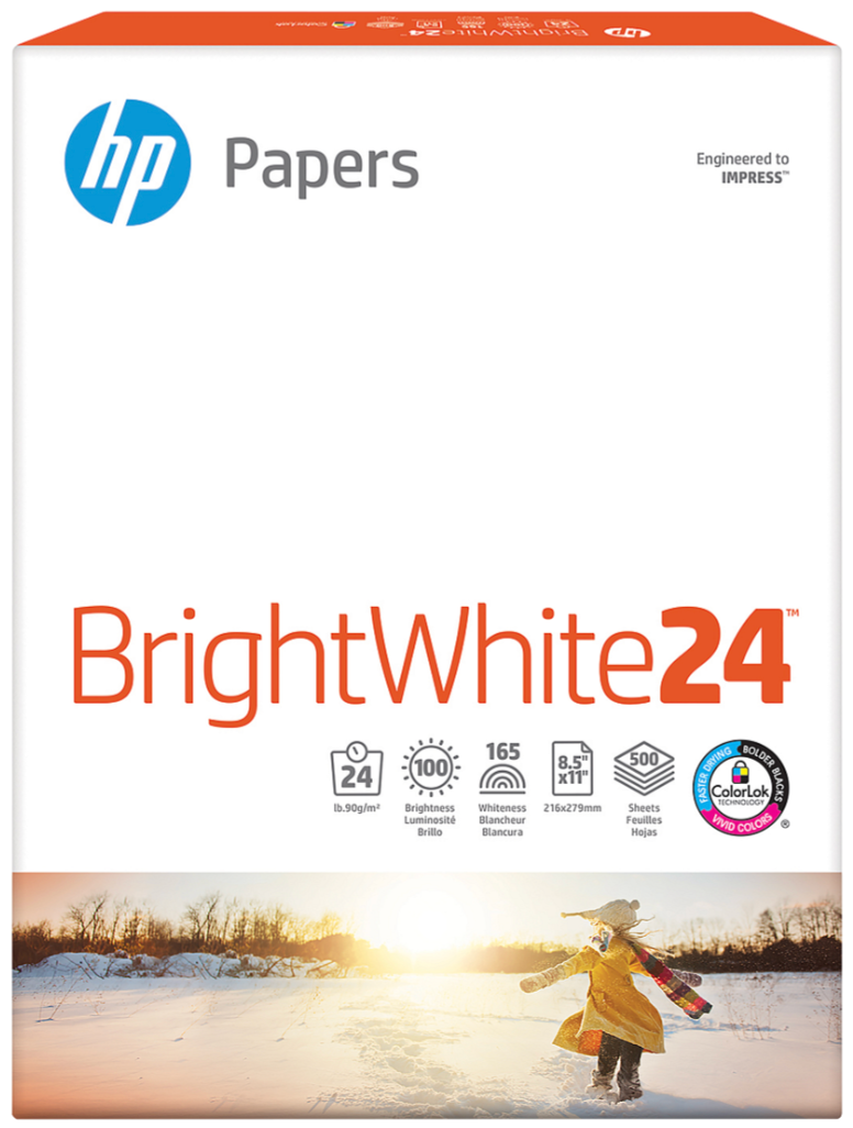 HP Papers | 8.5 x 11 Paper | BrightWhite 24 lb |1 Ream  500 Sheets| 100 Bright | Made in USA  FSC Certified | 203000R