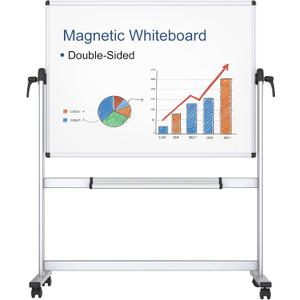 VIZ-PRO Double-Sided Magnetic Mobile Whiteboard, 48 x 36 Inches, Aluminium Frame and Stand