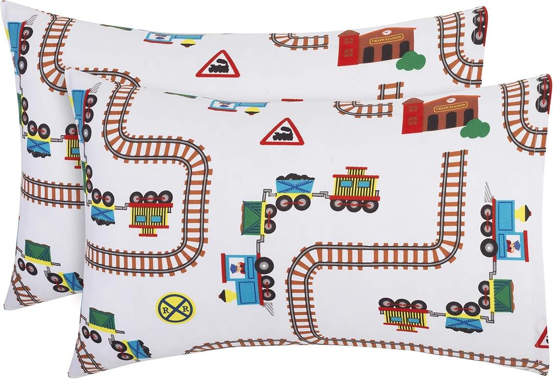 2-Pack Toddler Travel Pillowcases -100% Soft Microfiber, Breathable and Hypoallergenic - 14" by 20" Kids Pillowcases fits Pillows 14x19, 13x18 or 12x16, Choo Choo Train