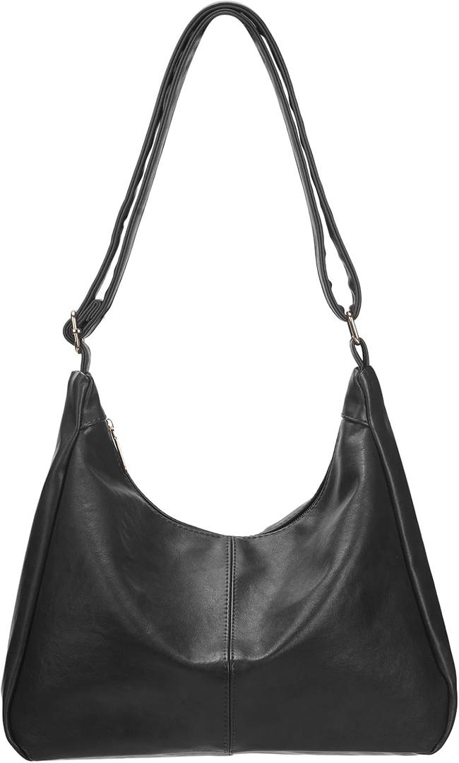 Hobo Tote Bags for Women, Casual Slouchy Shoulder Bag Crossbody Purse, Ultra Soft Foldable Vegan Leather Handbag(12.99"×5.12"×9.06")