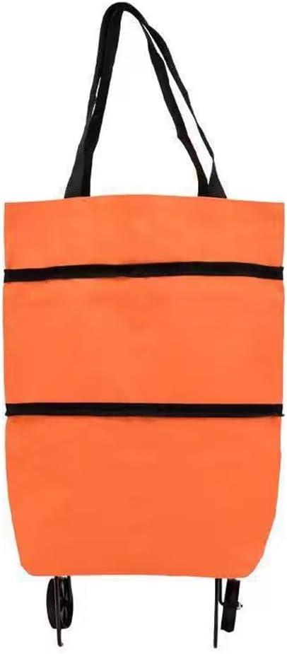 2 in 1 Lightweight Collapsible Shopping Cart,Folding Shopping Bag Cart with Wheels Reusable Shopping BagsWaterproof Trolley Grocery for Fruits Vegetables Women or Men Travel Home Kitchen (Orange)