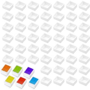 KALIONE 50 Pcs Watercolor Half Pans White Plastic Empty Watercolor Paint Pans Empty Watercolor Palette Plastic Watercolor Tins Travel Tins Paint Case Empty Half Pans for Watercolor Acrylics Palette