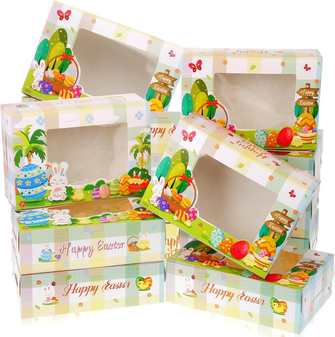 Zoketriton 24Pcs Easter Cookie Boxes with Window, Easter Buffalo Plaid Cute Bunny Egg Cookie Gift Kraft Paper Treat Boxes Cookie Goody Container for Spring Easter Party Supplies