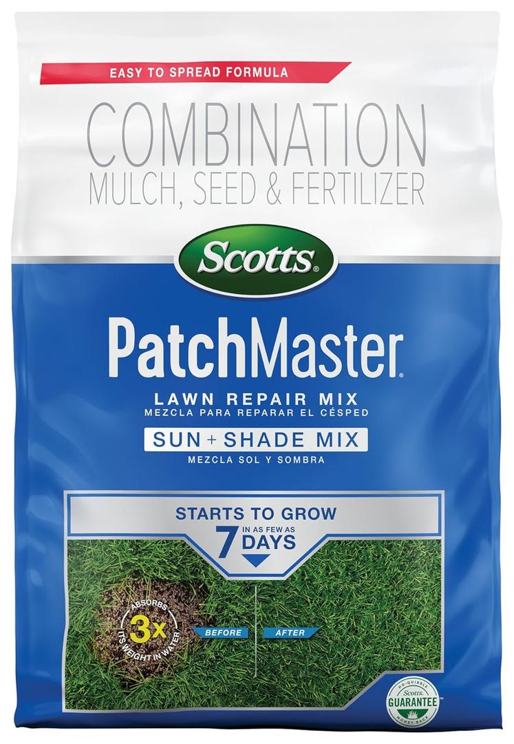 Scotts PatchMaster Lawn Repair Mix Sun + Shade Mix, Combination Grass Seed, Fertilizer, and Mulch, 4.75 lbs.